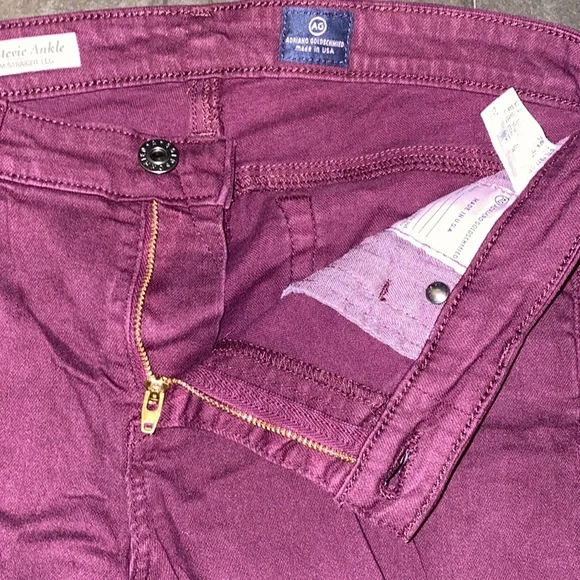 AG Adriano Goldschmied Size 28R The Stevie Ankle Slim Straight Leg Burgundy Jean - Picture 13 of 16